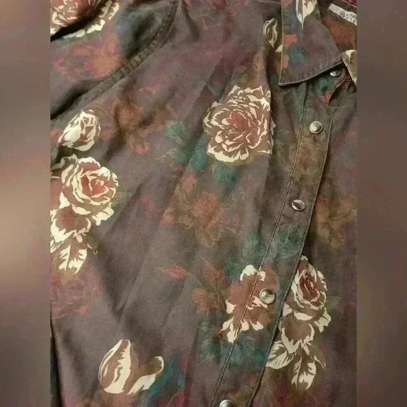 NATURAL REFLECTION fall Rich Brown Suede Floral long sleeve Button Down shirt - Picture 5 of 7